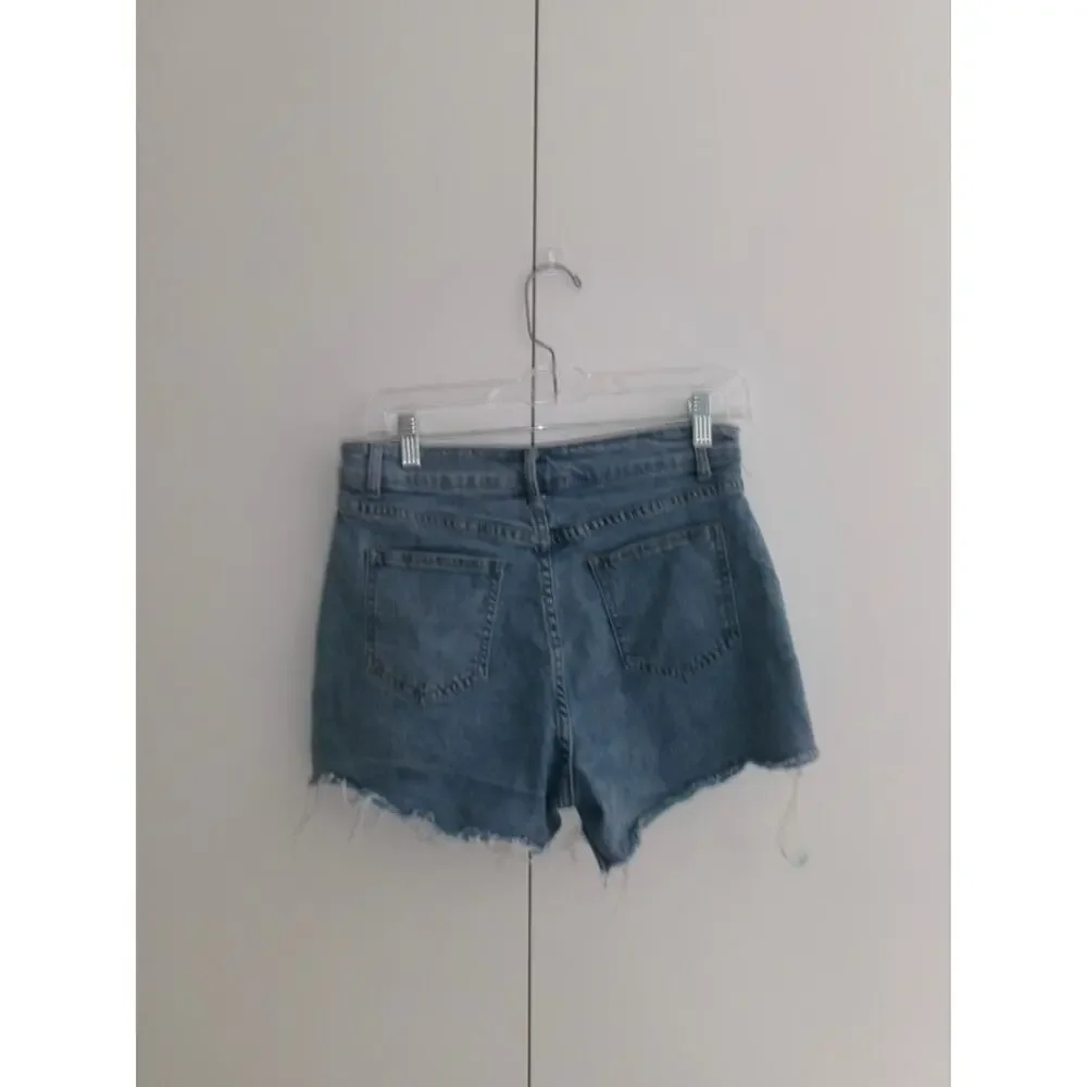 Denim Button-Front Mini Skort in Light Blue